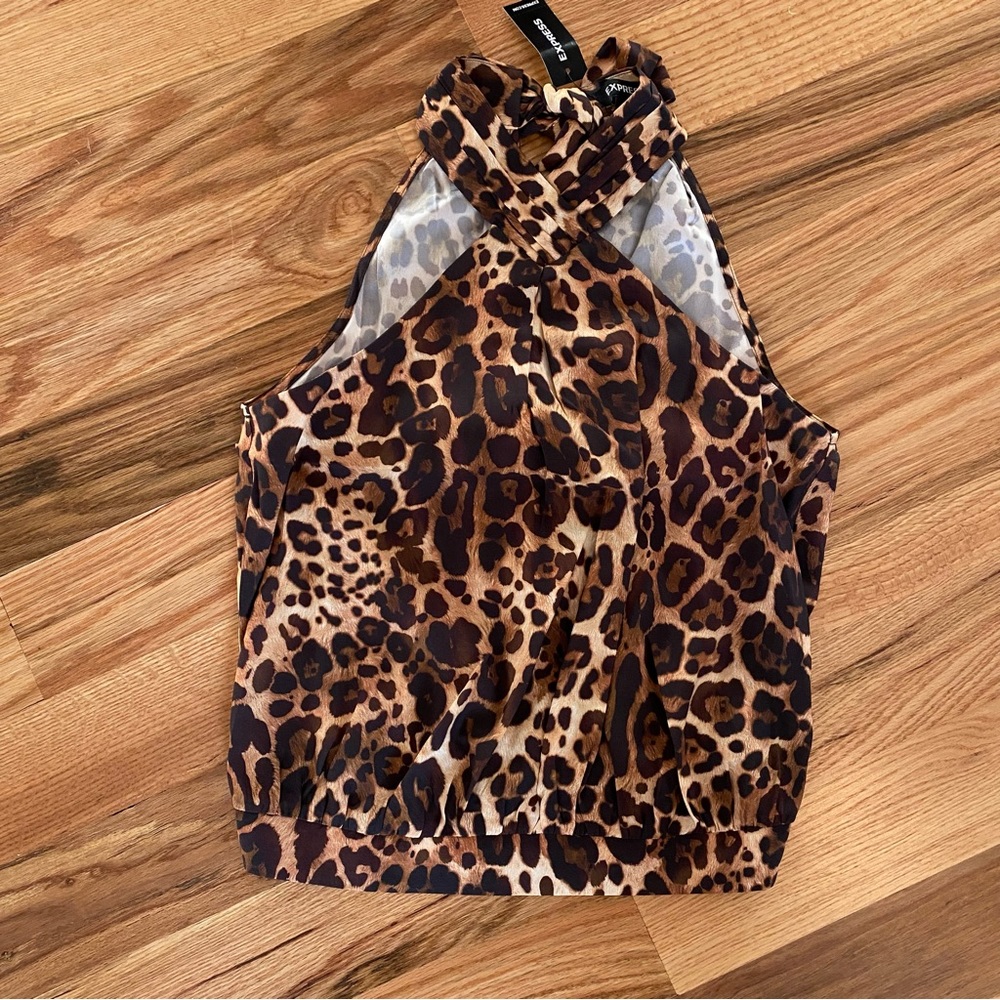 EXPRESS Leopard Print Halter Tie Neck Top | size XS | NWT